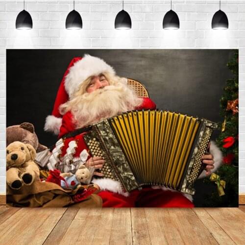 Laeacco Santa Claus Organ Christmas Cartoon Bear Gift Birthday Photo Photography Backdrop Photo Background For Photo Studio