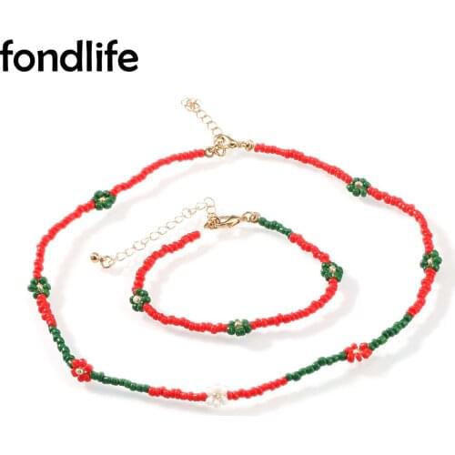 Summer&Winter Bohemian Daisy Glass Seed Bead Necklace Women Girl 2021 New Fashion Flower Red Green Christmas Boho Jewelry Gift