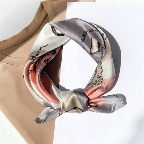 Summer Design Print Scarf Real Silk Lady Hairband Foulard Square Bandana Neckerchief Small Female Neck Scarves Spring 2021