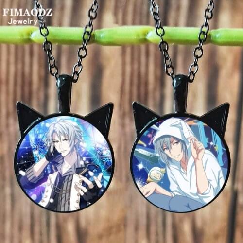 FIMAODZ Fashion Anime IDOLISH7 Figure Necklace Cosplay Glass Crystal Pendant Cat Ears Necklaces Fans Jewelry Christmas Gift