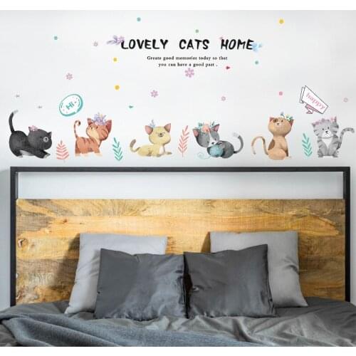 Cartoon Cute Cat Wall Stickers for Kids Bedroom Living Room Wall Decoration Porch Cabinet Stickers Waist Line Wallpaper
