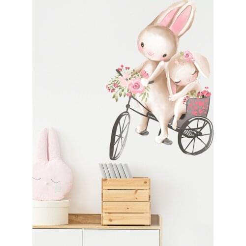 Cartoon Rabbit Wall Stickers for Kids Rooms Baby Nursery Bedroom Livingroom Wall Decor Bunny Animal Home Decorative Art Stickers