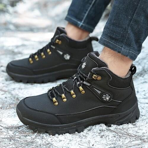 Big size 2020 Mens Hiking Boots Winter Warm Lining Male Sneakers Outdoor Climbing Shoes Handmade Anti-skid High-top Botas
