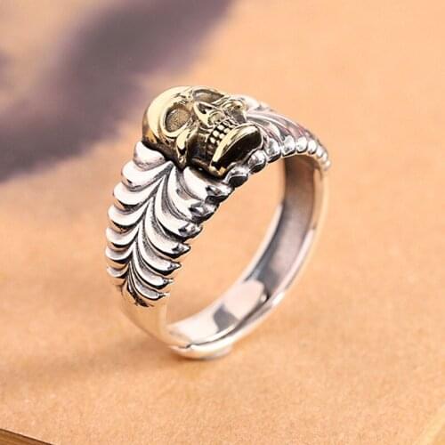BOCAI New 100% s925 Silver Jewelry Retro Skull 2021 Trend Fashion Personality Men and Women Ring