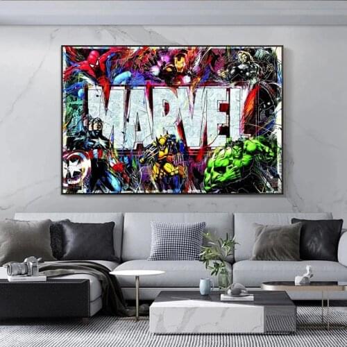 Marvel Logo Superhero Wall Art Wolverine Spider Man Popular Comic Character Poster Painting On Canvas Prints Decorative Pictures