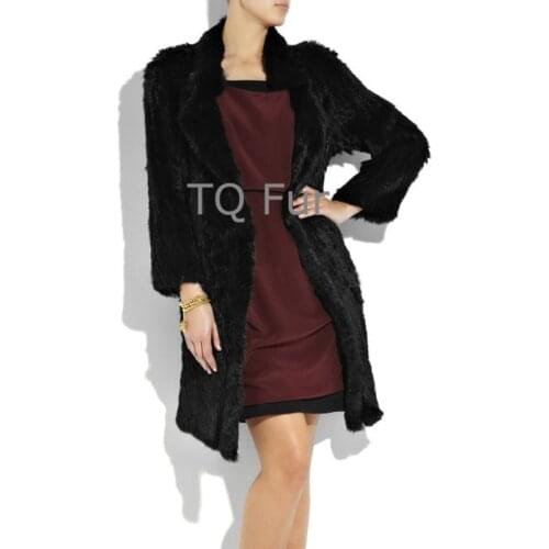 Real Long Rabbit Fur Overcoat Knitted Chick Rabbit Fur Jacktet Turn-down IrregularCollar Full Sleeves Coat Top Quality