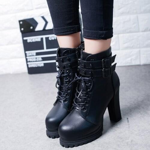 Autumn and winter new fashion plus velvet 10CM high heels trend PU leather punk high heels and bare boots