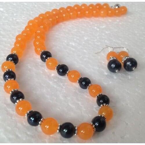 Natural 7-8MM White Akoya Pearl/Green Jade Round Beads Necklace Earrings Set