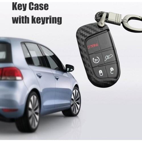 Durable Carbon Fiber Car Key Cover Case Protective Shell For Jeep/Dodge/Chrysler Car Key Fob Chain Accessories