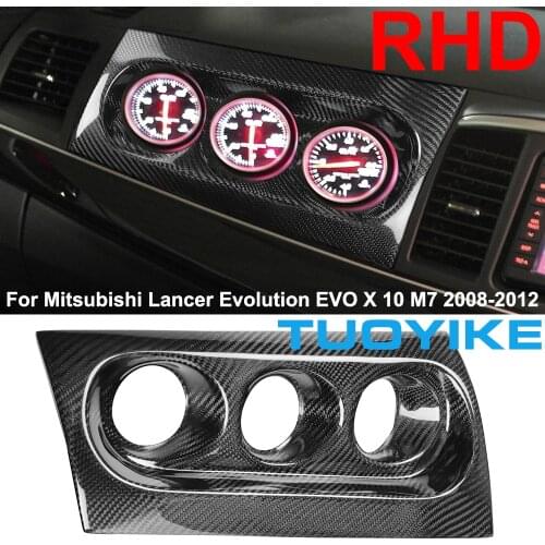 RHD Right Hand Drive Carbon Fiber Console Dashboard Triple Gauge Pod Holder Trim Cover For Mitsubishi Lancer M7 EVO 10 X 08-2012