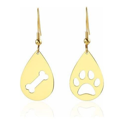 RIR Stainless Steel Water Droplets Contour Dog Bone Paw Print Irregular Shape Drop Earrings Animal Ladies Jewelry Earrings