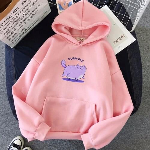 Purple Pink Brand Tracksuits Femme Casual 2020 Kawaii Cat Print Hoodies Women Fleece Cute Autumn Winter Sweatshirt Pullovers