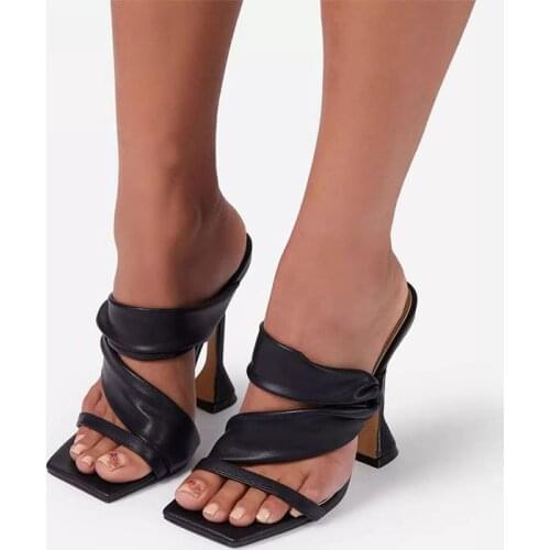 2021 Womens Mule Cup High Heels Casual Sandals Ladies Square Toe Summer Shoes Talon Femme Sexy Female Party Sliders Footwear