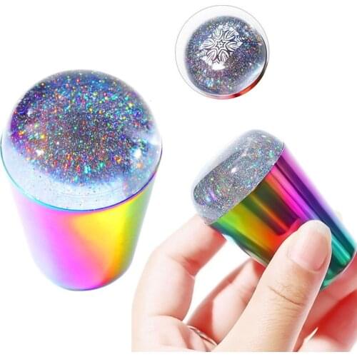1PC Holographic Nail Stamper and Scraper For Nail Stamping, Rainbow Handle Unique Design Stamper, 3.8CM/4CM Nail Stamping Tool