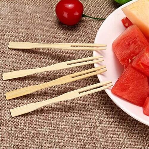 100PCS Natural Bamboo Disposable Wooden Fruit Fork Dessert Cocktail Fork Set Party Home Household Decor Tableware Supplies