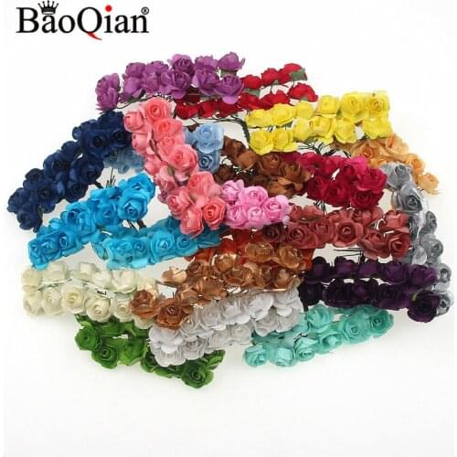 144pcs/lot 1.5cm Artificial Flower Mini Cute Paper Rose For Wedding Decoration DIY Wreath Gift Scrapbooking Craft Fake Flower