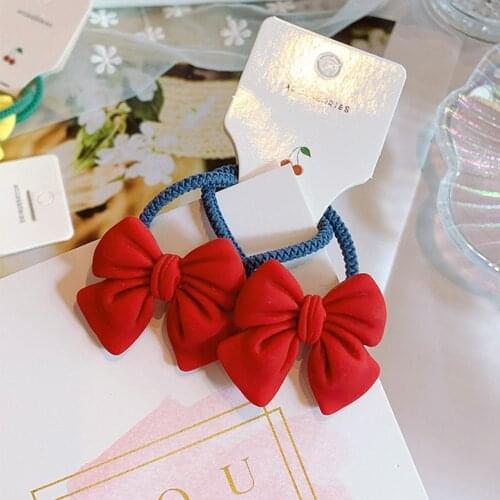 2Pcs Cute Bowknot Elastic Hair Rope Candy Color Girls Cute Ponytail Holder Bow Hair Ties Children Hair Gum Scrunchies