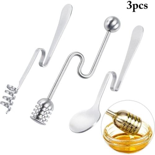 3 Pcs/Set Honey Stir Bar Stainless Steel Honey Stir Spoon 2 Sizes Coffee Milk Tea Mixing Stick Kitchen Gadget Sets Accessories