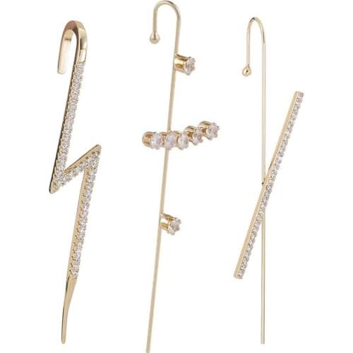 3 Style Bohemian Wedding Ear Wrap Hook Earring Crystal Earrings For Women Lightning Cubic Zirconia Climber Earrings Jewelry Gift