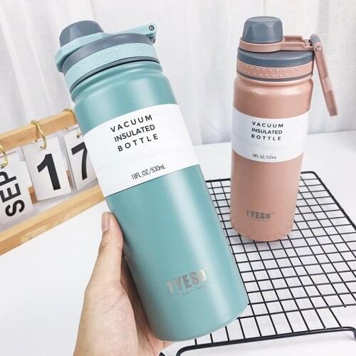 530ml Sports Thermos with Lift Ring Stainless Steel Water Bottle Large Capacity Vacuum Flask Thermos Mug for Car Travel