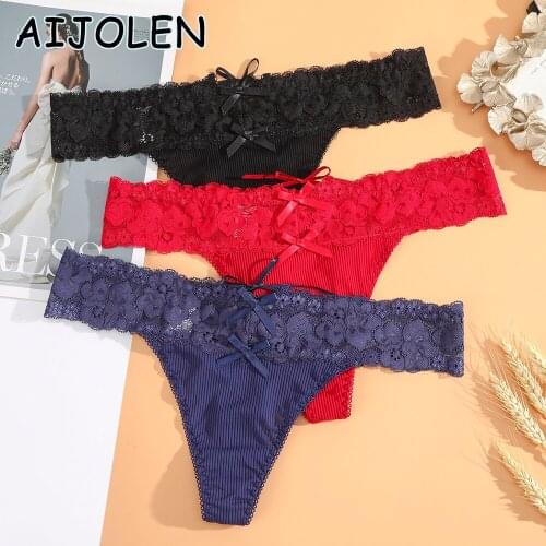 AIJOLEN Cute Bow Lace Panties Solid Color Sexy Thong and G String Soft And Breathable Ladies Panties Sexy Underwear for Women