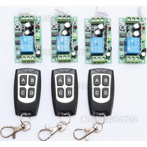 Free shipping12V 1ch Learning Code Wireless Remote Control Switch System 4 Receiver and 3 Transmitter for entrance guard