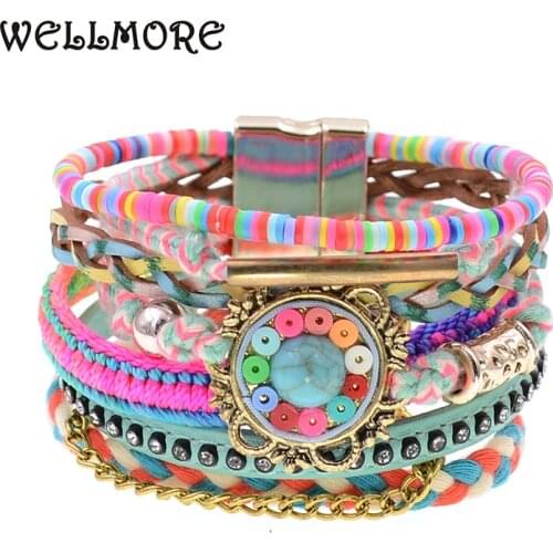 WELLMORE women bracelet Leather bracelets bohemia colorful beaded charm bracelets for women fashion jewelry drop shipping