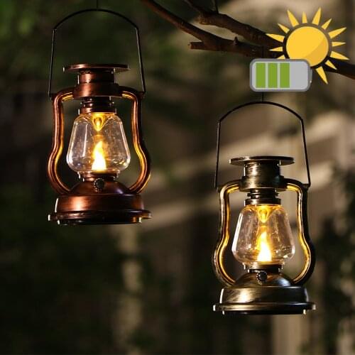 Retro Horse Lantern Solar Battery Rechargeable Camping Light Outdoor LED Candle Flame Vintage Portable Lamp Garden Decoration