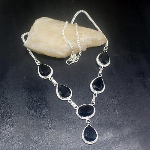 Gemstonefactory Jewelry Big Promotion Unique 925 Silver Natural Unique Sapphire Blue Topaz Women Chain Necklace 48cm 202101463