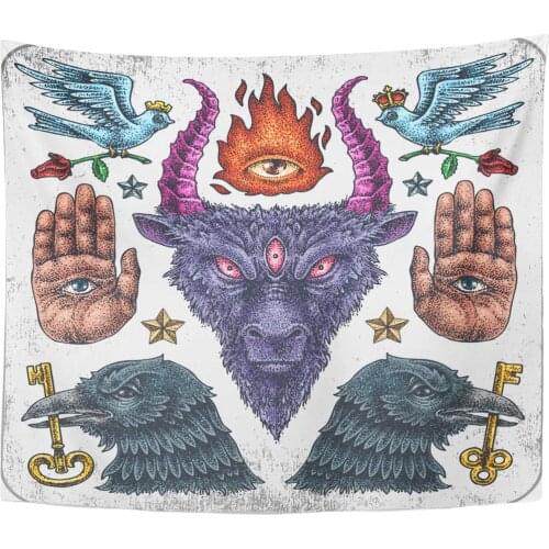 Satan Black Devil Hel of Old School Tattoo Collection Eye Medieval Hell Tapestry Home Decor Wall Hanging for Living Room Bedroom