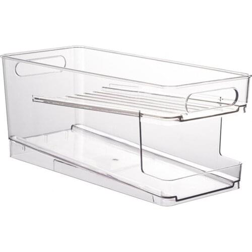 50% Hot SaleFridge Rack Double Layers Large Capacity Plastic Beer Cans Fridge Holder Rack for Household Kitchen Storage