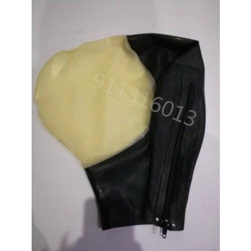 Handmade Black and Transparent Latex Hood with Mouth Breath Control Hole Sexy Rubber Hood Plus Size Custom Made