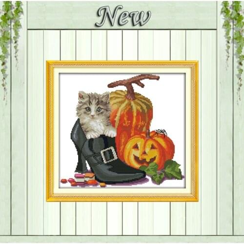 Halloween cat cute Pumpkin painting counted printed on canvas DMC 14CT 11CT chinese Cross Stitch Needlework Sets Embroidery kits