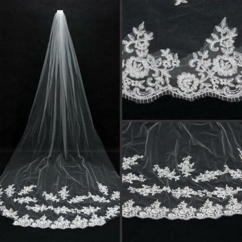 2019 New 1T Lace Long Wedding Veil Cathedral Length Appliques Bridal Veils with Comb Wedding Accessoires