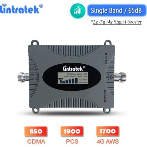 Lintratek Single Band 2G /3G /4G Signal Booster CDMA 850 PCS 1900 AWS 1700 Grey Cellular Amplifier 65dB Mobile Phone Repeater