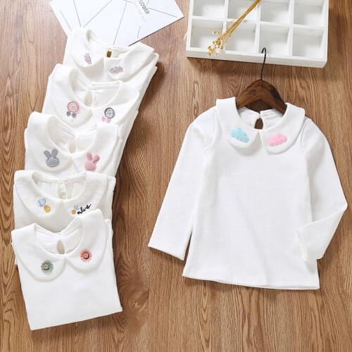 Cute White Girls'Long Sleeve Childrens T-shirt Bottoming Shirt Children Spring and Summer Autumn Long Sleeves T-shirt School