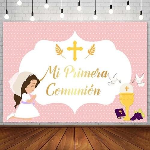 My First Holy Communion Backdrop Grail Newborn Girl Baptism Pink Photography Background Banner Photo Studio Photocall Decoration