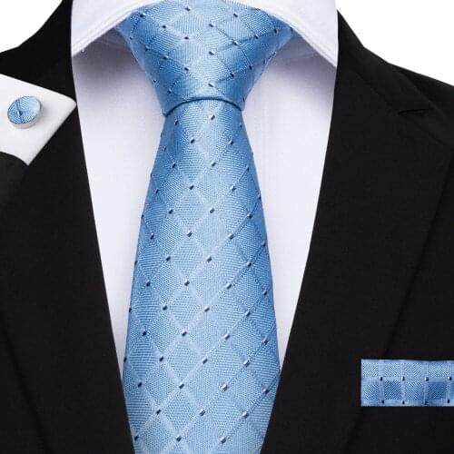 2019 DiBanGu Luxury Blue Dot Neck Tie 100% Silk Tie Mens Business Wedding Party Tie Clip Hanky Cufflinks Ties Tie Set SJT-7130