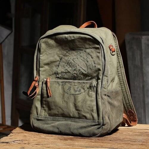Top Quality Vintage Japan Imported Canvas With Cowhide Mens Backpack Big Capacity Casual Notebook School Bag Male Travel Bag