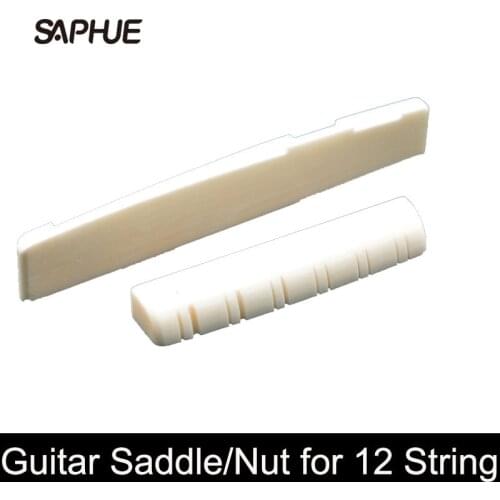 A Set 12 Strings Acoustic Guitar Bone Bridge Saddle Nut for Folk guitar 49mm / 76mm Guitarra Replacement Parts
