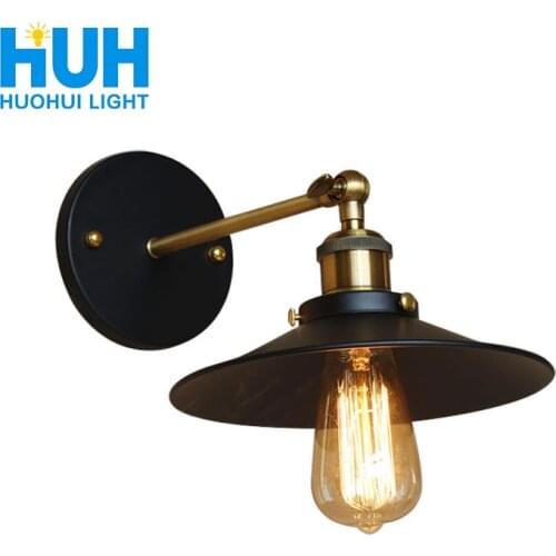 Vintage iron plate Wall lamp Black Industrial wind Dia 22 cm Edison Bulb Dining Study Bed Room Retro American Iron Wall Light