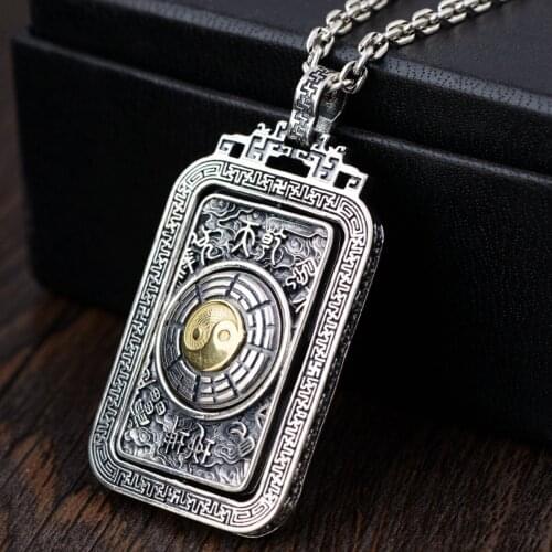 Real Silver Elegance Fashion jewelry line Qiankun gossip token pendant Rotating Thai silver antique style New gift