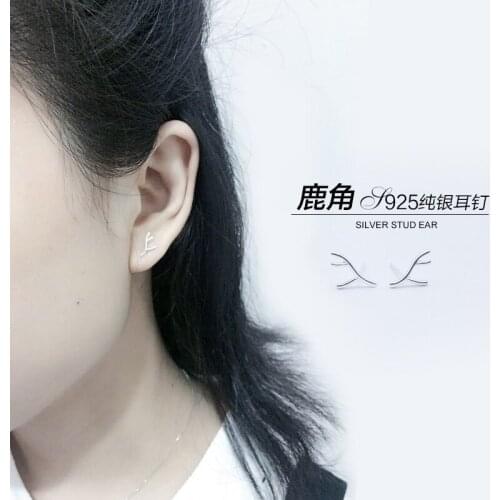 Real 100% 925 Sterling Silver antlers Stud Earrings for Women Girls Fashion sterling-silver-jewelry brincos brinco