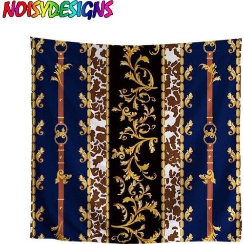 NOISYDESIGNS Vintage Euporean Pattern Golden Floral Square Scarf Women Scarves Fashion Gold Chain Printed Scarves Hairband