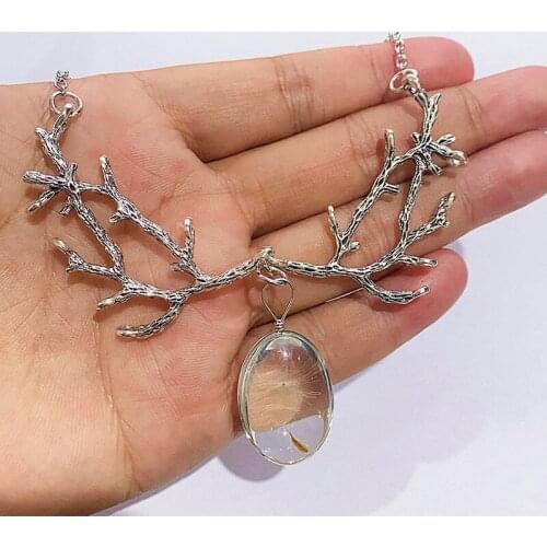 New Fashion Antler Branches Witch Fantasy Forest Dandelion Glass Pendant Crescent Jewelry Witch Necklace Wicca Gothic Jewelry