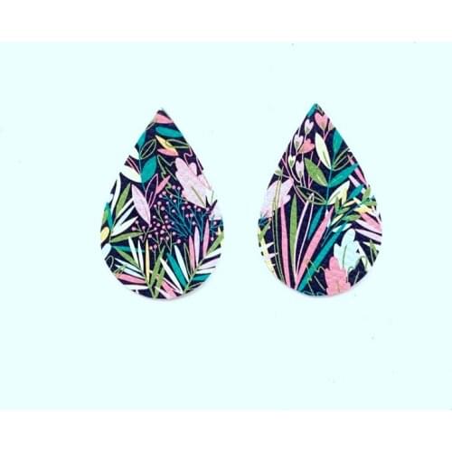 New ! Pink & Navy Summer Floral Blanks Faux Leather Earrings Stock Wholesale
