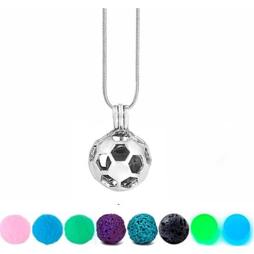 2018 Football Necklace DIY Cabochon Pearl Cage Diffuser Lava Stone Locket Necklace Vintage Essential Oil Aromatherapy Necklace