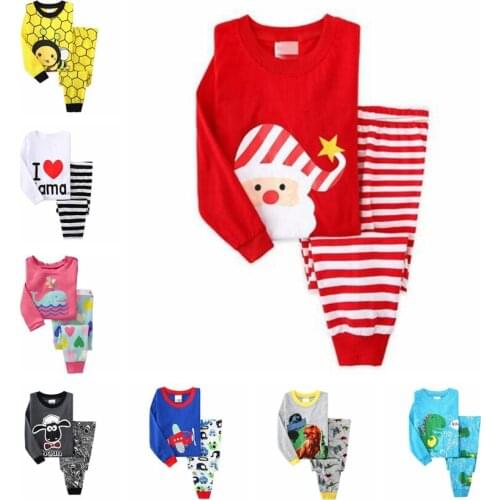New Kids Pajama Tops+Pant Set Childrens Cartoon Sleepwears Clothing Suit Girl Round Neck Pyjamas Pattern Pijamas Homewear