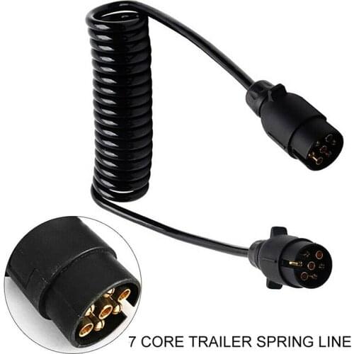 Trailer Spring Ring 7-pin Plug Socket Extension Cable Car Traction Line Black Extension Line Caravan Connector Auto Parts