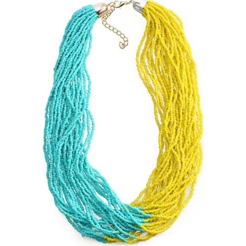 Handmade Beaded Asymmetry Charm Necklace Bohemian Multilayer Colorful Seed Bead Statement Necklace